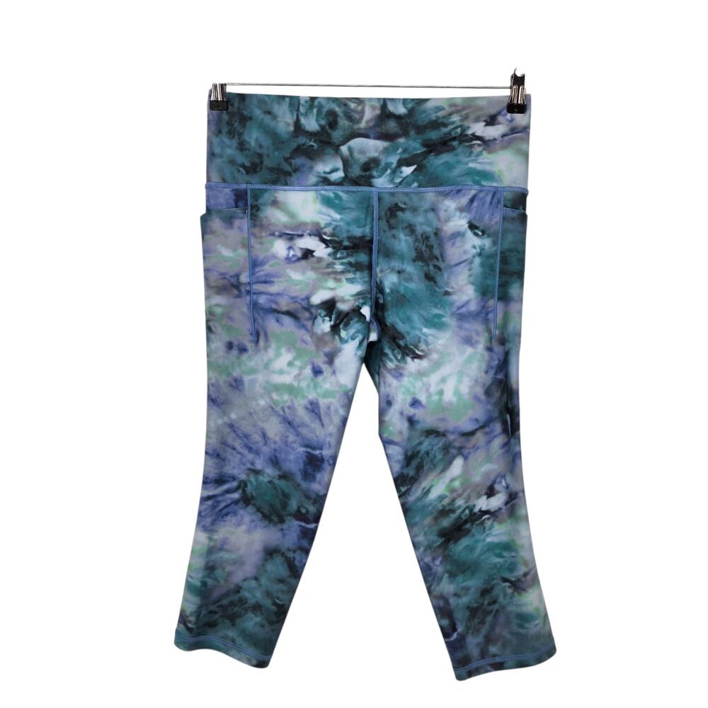 Athleta Chrome Blue Solarize Salutation Stash Pocket II Capri Leggings Size L